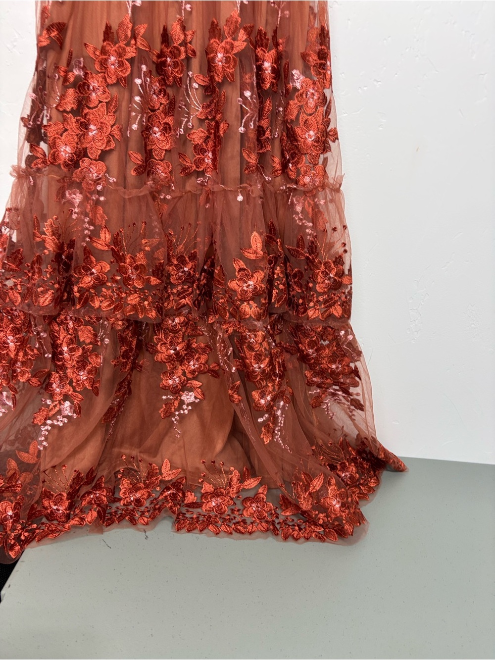 BalticBorn Lotte Embroidered Midi Dress NWT Rust Women's Medium Tiered Tulle - Picture 3 of 13